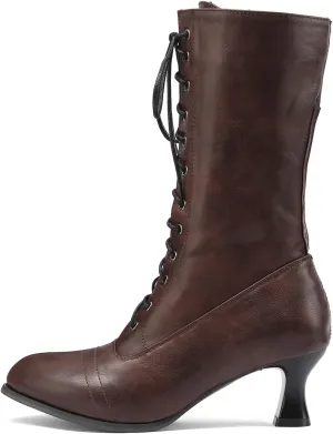 Ankle Boots for Women Comfy Mid Calf Boots for Women Winter Cross Lacing Chunky High Heel Women's Mid Calf Boots