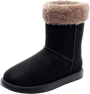 ANUFER Women's Waterproof Mid-Calf Rain/Snow Boots with Detachable Plush Lining Black SN02772 US9.5