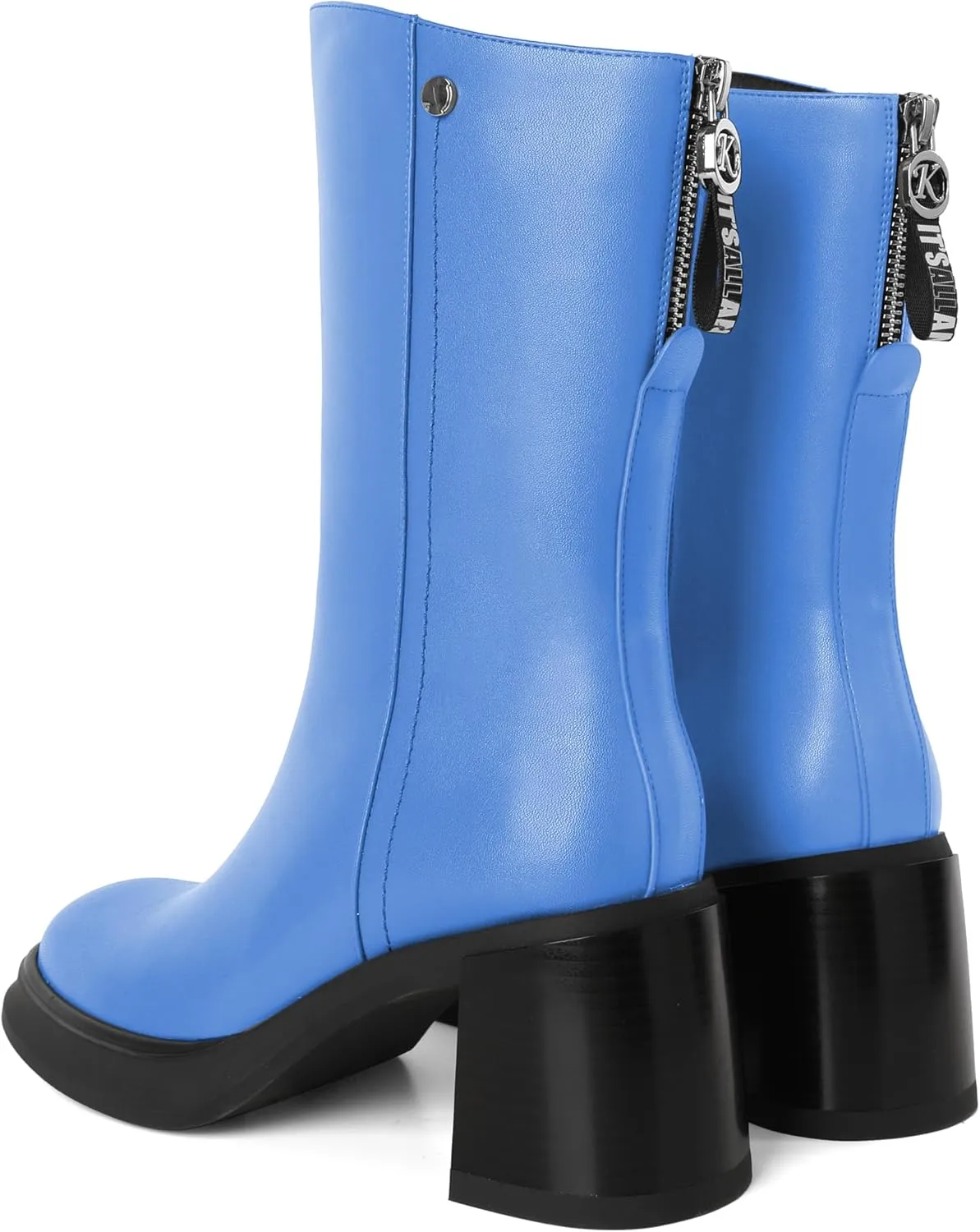 AUMOTED Womens Go Go Boots Platform Boots Mid-Calf Boots Zipper Square Toe 3 Inches Chunky Heeled Boots