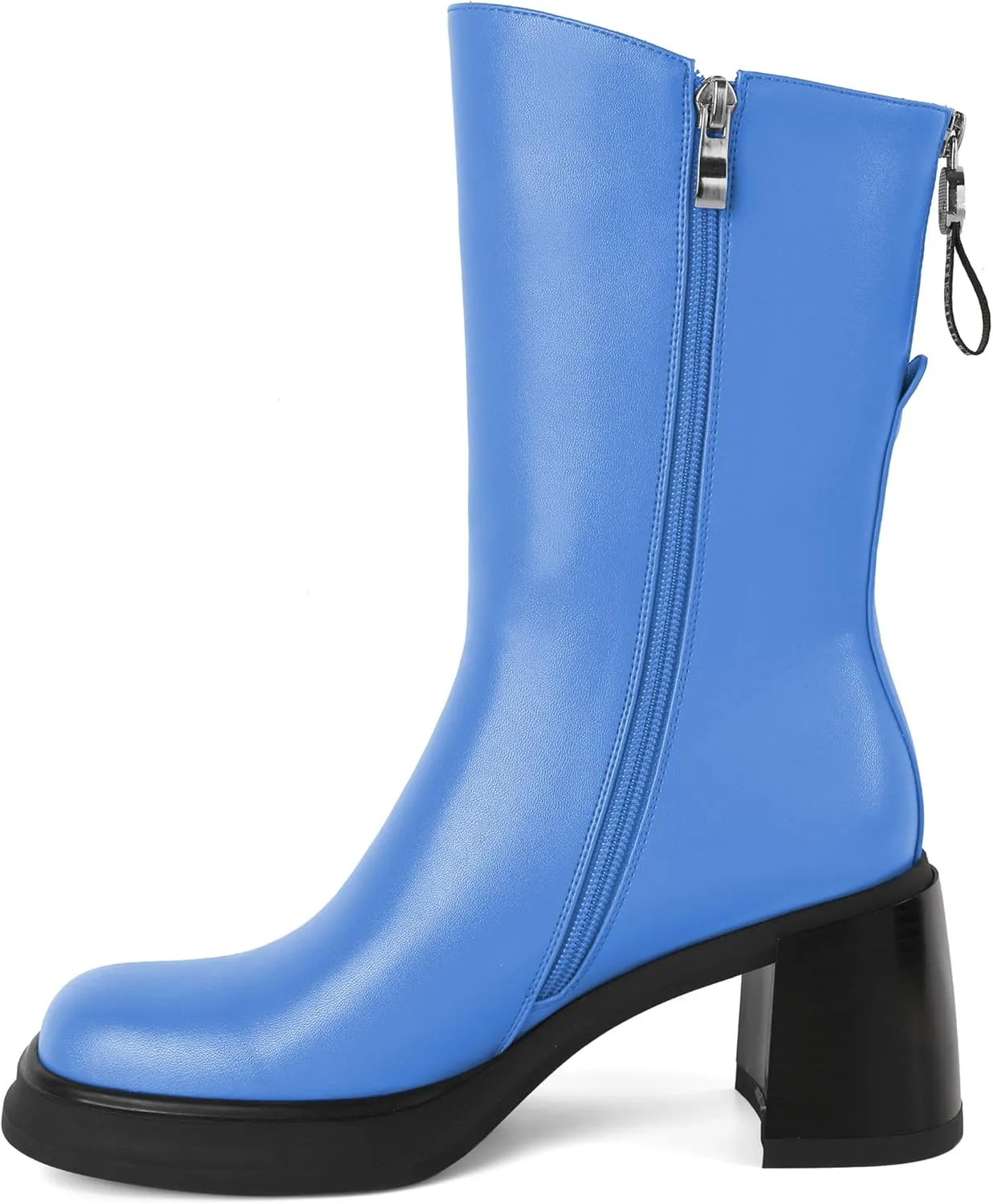 AUMOTED Womens Go Go Boots Platform Boots Mid-Calf Boots Zipper Square Toe 3 Inches Chunky Heeled Boots