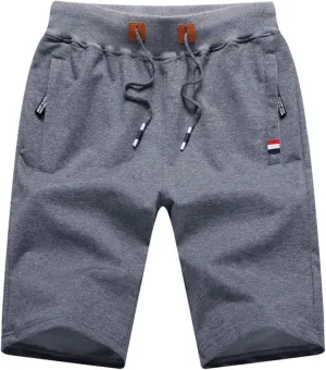 Big Boy's Casual Shorts Summer Cotton Classic Fit Elastic Waist Shorts with Zipper Pockets