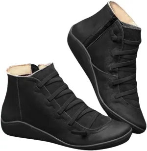 Boots for Women Ankle Booties Lace up Boots for Women Round Toe Casual Lace-up Women's Side Zipper Flat Boots Retro