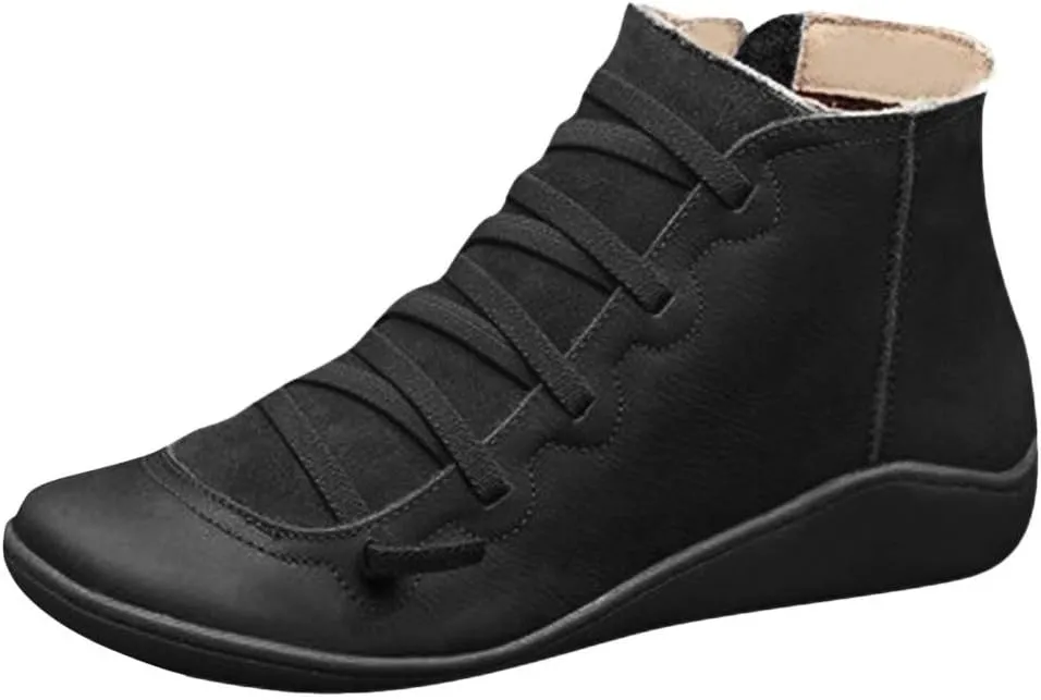 Boots for Women Ankle Booties Lace up Boots for Women Round Toe Casual Lace-up Women's Side Zipper Flat Boots Retro
