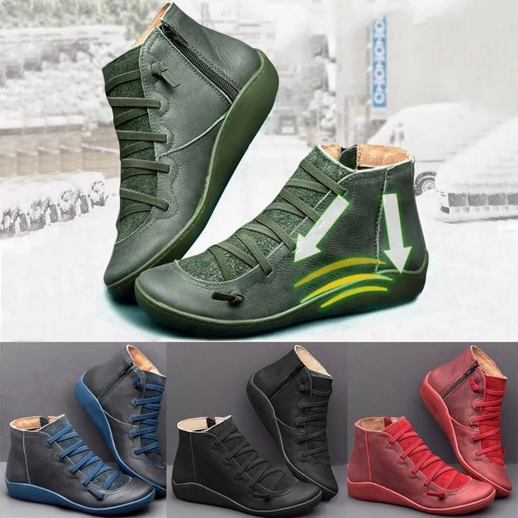 Boots for Women Ankle Booties Lace up Boots for Women Round Toe Casual Lace-up Women's Side Zipper Flat Boots Retro