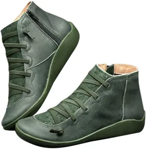 Boots for Women Ankle Booties Lace up Boots for Women Round Toe Casual Lace-up Women's Side Zipper Flat Boots Retro