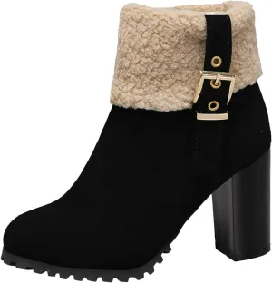 Boots for Women Platform Lug Sole Sherpa Lined Combat Ankle Boots High Chunky Heel Fashion Heeled Booties Shoes