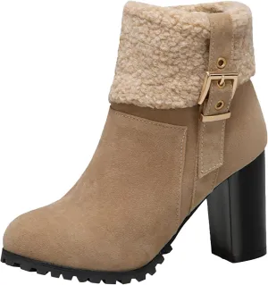Boots for Women Platform Lug Sole Sherpa Lined Combat Ankle Boots High Chunky Heel Fashion Heeled Booties Shoes