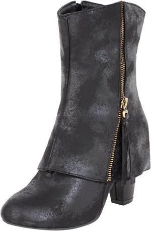 Fall Boots Womens Vintage Round Toe Ankle Boots Low Chunky Block Heel Fold Over Zipper Dressy Booties for Women