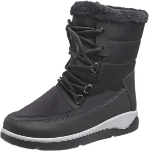 Fall Boots Womens Waterproof Snow Boots Platform Fur Lined Mid Calf Snow Rain Lace Up Warm Boots with Arch Support