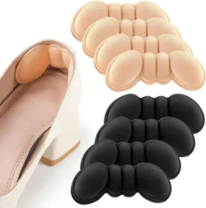 FlyCoco Heel Pads for Shoes, 4 Pairs Heel Grip Liner Cushion Insert for Cushioning Heel Loose Big Shoes, Comfort Shoe Pad Multi-Use for Women Men Anti-Blister High Heels Casual Shoes (Black Apricot)