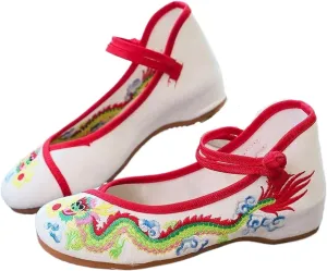 Handmade Women Cotton Ballet Flats Chinese Dragon Embroidery Ladies Shoes Casual Breathable Shoes
