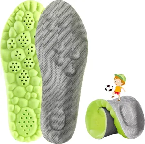 Kids Memory Foam Insoles - Cloud-Like Comfort with Arch Support & Shock Absorption, Breathable Replacement Inserts for Children (Gray&Green, 19CM Toddler 9-12.5)