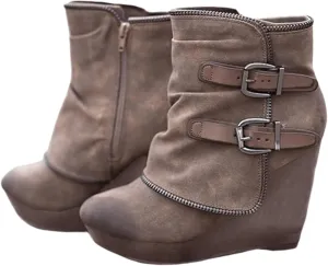 Ladmiple Wedge Boots For Women Wide Calf Low Wedges Ankle Booties Casual Fashion Western Comfort Slip-On Dress Shoes 2024