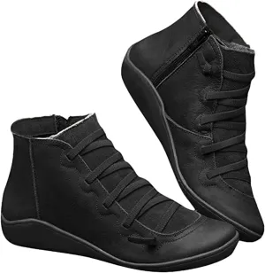 Lausiuoe Boots For Women Ankle Booties Flat Comfort Classic Ankle Boots Western Casual Dressy Wide Width Boot Pull-On