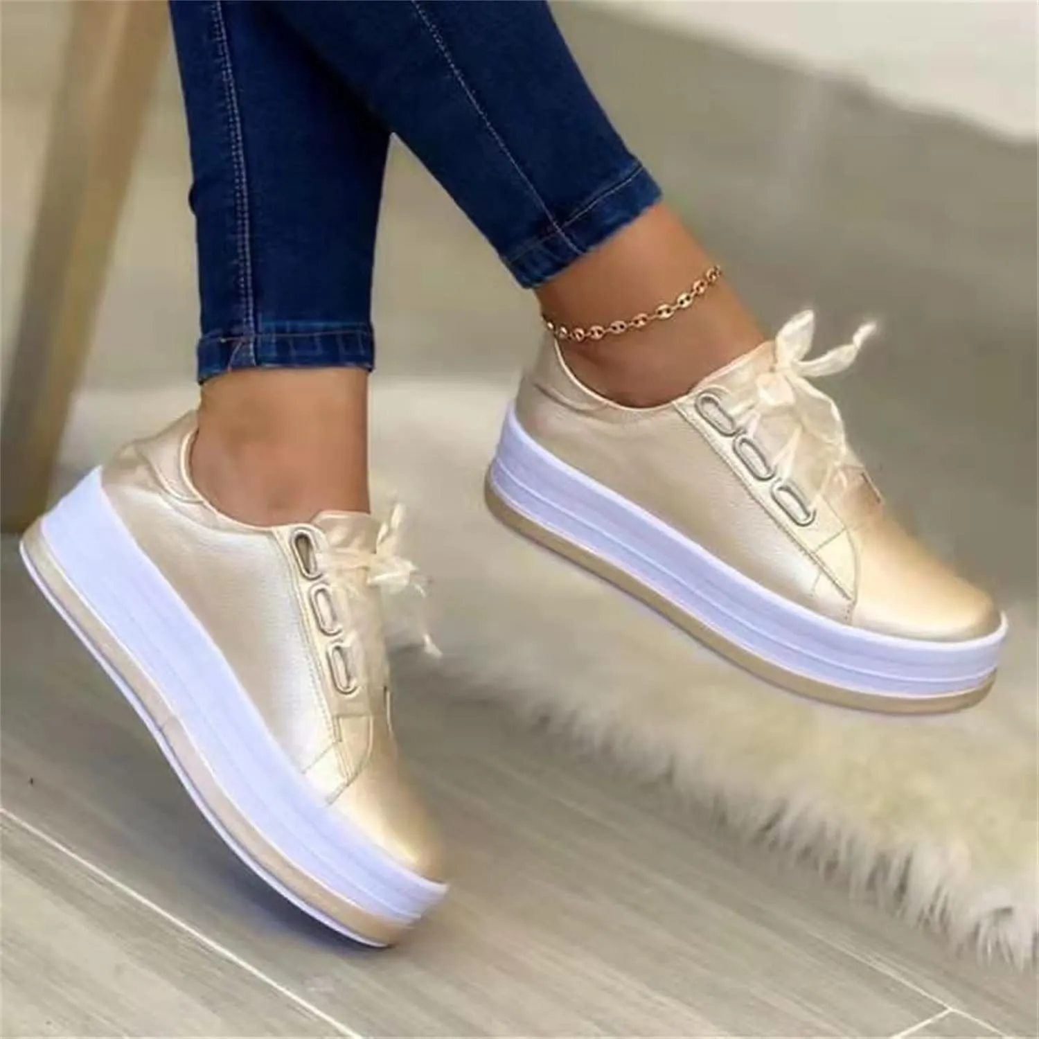 Lausiuoe Shoes for Women Sneakers Trendy Fashion Leather Flat Shoes Casual Comfortable Walking Slip On Sneakers Loafers