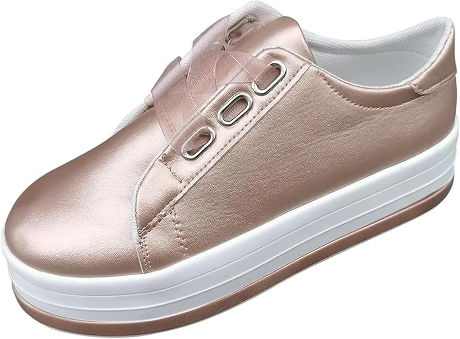 Lausiuoe Shoes for Women Sneakers Trendy Slip On Loafers Shoes Fashion Leather Sneakers Casual Comfortable Flat Walking Shoes