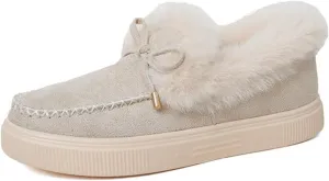 Lausiuoe Womens Winter Boots With Fur Lined Ankle Boots Slip On Snow Fuzzy Booties Fashion Casual Walking Shoes Loafers