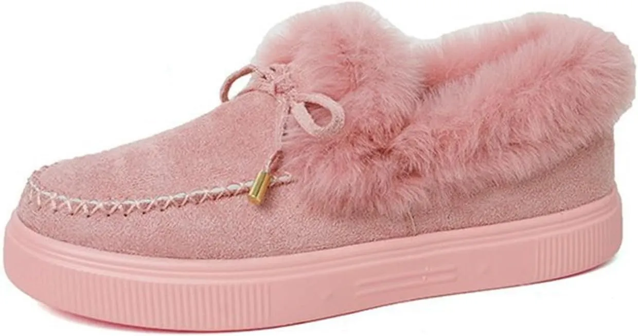 Lausiuoe Womens Winter Boots With Fur Lined Ankle Boots Slip On Snow Fuzzy Booties Fashion Casual Walking Shoes Loafers