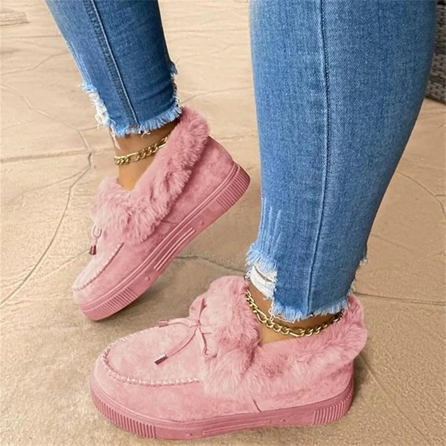 Lausiuoe Womens Winter Boots With Fur Lined Ankle Boots Slip On Snow Fuzzy Booties Fashion Casual Walking Shoes Loafers