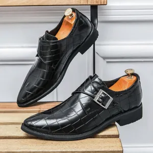 Leather Dress Shoes Men Oxford Pointed Toe Brogue Buckle Formal Business Wedding Classic Fit Low Top Comfortable Genuine Leather Tuxedo Style