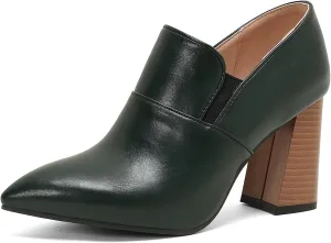 LEHOOR Women Chunky High Heel Loafers Pointed Toe Loafer Pumps Slip On Classic 3 inch Stacked Block Heel Loafers Dress Shoes Pointy Toe Loafer Heels Oxford Matte Casual Comfy Retro 4-17 M US