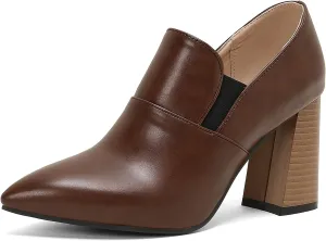 LEHOOR Women Chunky High Heel Loafers Pointed Toe Loafer Pumps Slip On Classic 3 inch Stacked Block Heel Loafers Dress Shoes Pointy Toe Loafer Heels Oxford Matte Casual Comfy Retro 4-17 M US