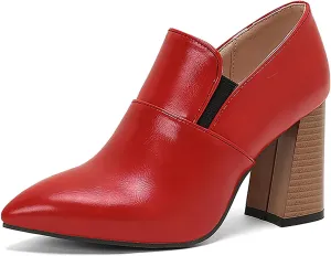 LEHOOR Women Chunky High Heel Loafers Pointed Toe Loafer Pumps Slip On Classic 3 inch Stacked Block Heel Loafers Dress Shoes Pointy Toe Loafer Heels Oxford Matte Casual Comfy Retro 4-17 M US