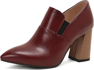 LEHOOR Women Chunky High Heel Loafers Pointed Toe Loafer Pumps Slip On Classic 3 inch Stacked Block Heel Loafers Dress Shoes Pointy Toe Loafer Heels Oxford Matte Casual Comfy Retro 4-17 M US