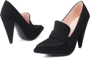 LEHOOR Women High Cone Heel Loafers Pointed Toe Suede Loafer Pumps 4 inch Chunky Heels Slip On Oxford Loafers Shoes Heeled Closed Toe Office Ladies Dress Heels Classic Comfort 4-10 M US
