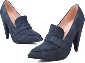 LEHOOR Women High Cone Heel Loafers Pointed Toe Suede Loafer Pumps 4 inch Chunky Heels Slip On Oxford Loafers Shoes Heeled Closed Toe Office Ladies Dress Heels Classic Comfort 4-10 M US