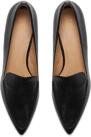 LEHOOR Women Low Chunky Heel Loafers Pointed Toe Slip On Dress Loafer Shoes Matte 1 inch Flat Heel Loafer Flats Pointy Office Ladies Business Casual Oxford Loafers 4-11 M US