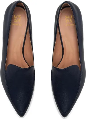 LEHOOR Women Low Chunky Heel Loafers Pointed Toe Slip On Dress Loafer Shoes Matte 1 inch Flat Heel Loafer Flats Pointy Office Ladies Business Casual Oxford Loafers 4-11 M US