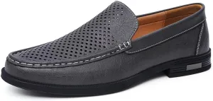 Men's Breathable Leather Loafers, Perforated Slip-On Dress Shoes, Office, Driving, Wedding, Party