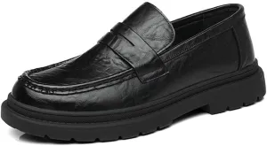 Mens Fall Business Casual Slip-on Shoes Trendy Leather Loafers with Hand-Grabbed Texture