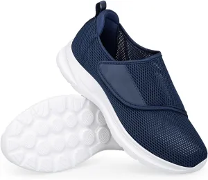Men's Mesh Hollow Casual Athletic Walking Shoes with Hook and Loop Comfort Round Toe Soft Sole Gym Sneakers Ultralight Breathable Shock Absorbing Running Shoes