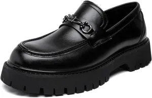 Men's Patent Leather Platform Loafers Comfort Non-Slip Lug Sole Slip-On Dress Shoes
