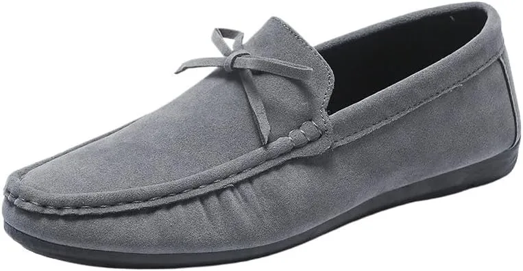 Men's Suede Loafers - Round Toe Driving Moccasins, Lightweight Anti-Slip Slip-Ons with Flat Heel for Casual, Wedding & Walking