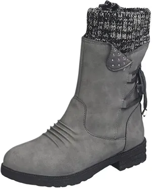 Mid Calf Boots Winter Boots for Women Snow Boots for Women Retro Style Lace-Up Chunky Heel Mid-Calf Boots Snow Boots