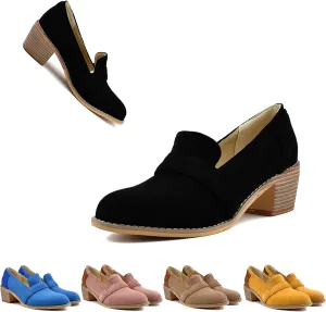 MOOMMO Women Chunky Stacked Heel Loafers Pumps Round Closed Toe Slip On Suede Penny Loafer Two-Toned Plus Size 4-14 M US
