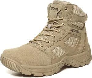 Outdoor Combat Military Boots, Men's Four Seasons Waterproof Lightweight Durable Suede Leather Training Shoes, for Military Work Rubber Sole Desert Boots