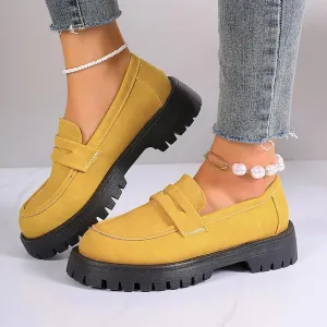 Platform Loafers for Women Comfortable Chunky Loafers Women Lug Sole Slip On Casual Shoes Suede enny Loafers For Women Dressy Fashion Business Work Shoes Round Toe Dress Shoes Ladies Loafers Walking