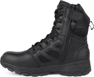 QUNLON Men's Military Boots Breathable Combat Boots Durable Black Tactical Boots with Side YKK Zipper Full-grain Leather Motorcycle Boots