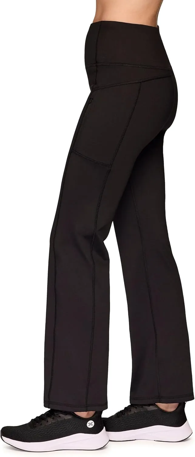 RBX Fleece Yoga Pants for Women, Fleece Lined Flare Leggings with Zipper Pockets Full Length Bootcut Workout Pants