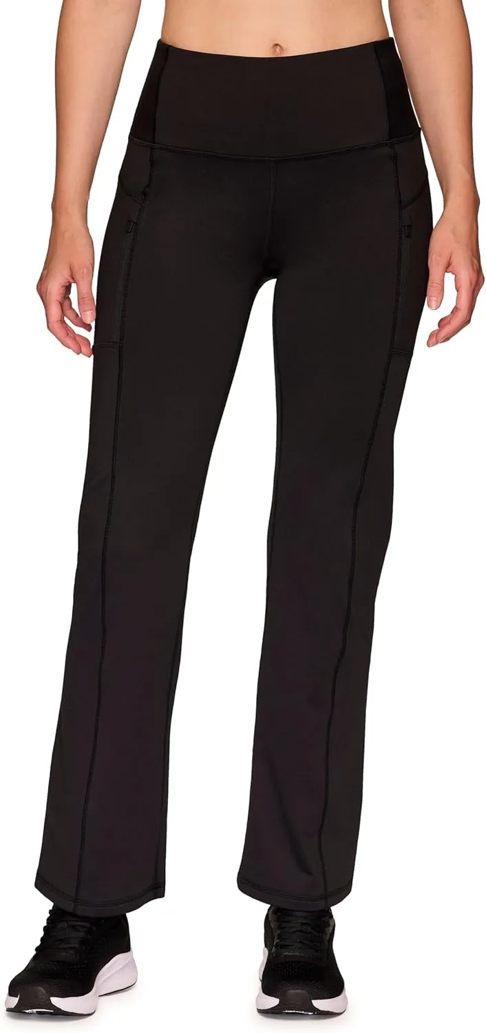 RBX Fleece Yoga Pants for Women, Fleece Lined Flare Leggings with Zipper Pockets Full Length Bootcut Workout Pants