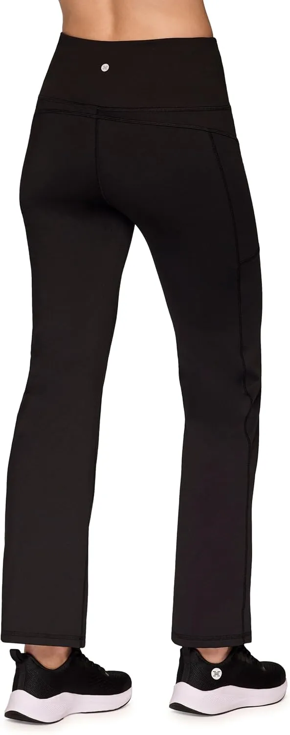 RBX Fleece Yoga Pants for Women, Fleece Lined Flare Leggings with Zipper Pockets Full Length Bootcut Workout Pants