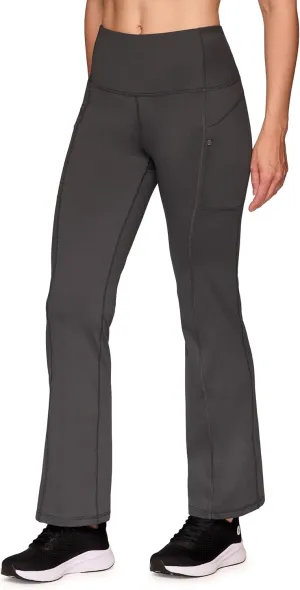 RBX Fleece Yoga Pants for Women, Fleece Lined Flare Leggings with Zipper Pockets Full Length Bootcut Workout Pants