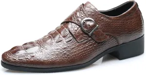 Santimon Men's Alligator Pattern Leather Buckle Monk Strap Loafers Formal Dress Shoes for Men