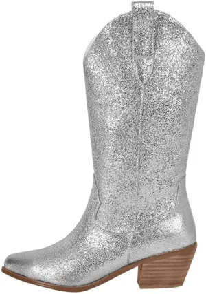 sexytag Cowgirl Boots Glitter Mid Calf Western Cowboy Boots