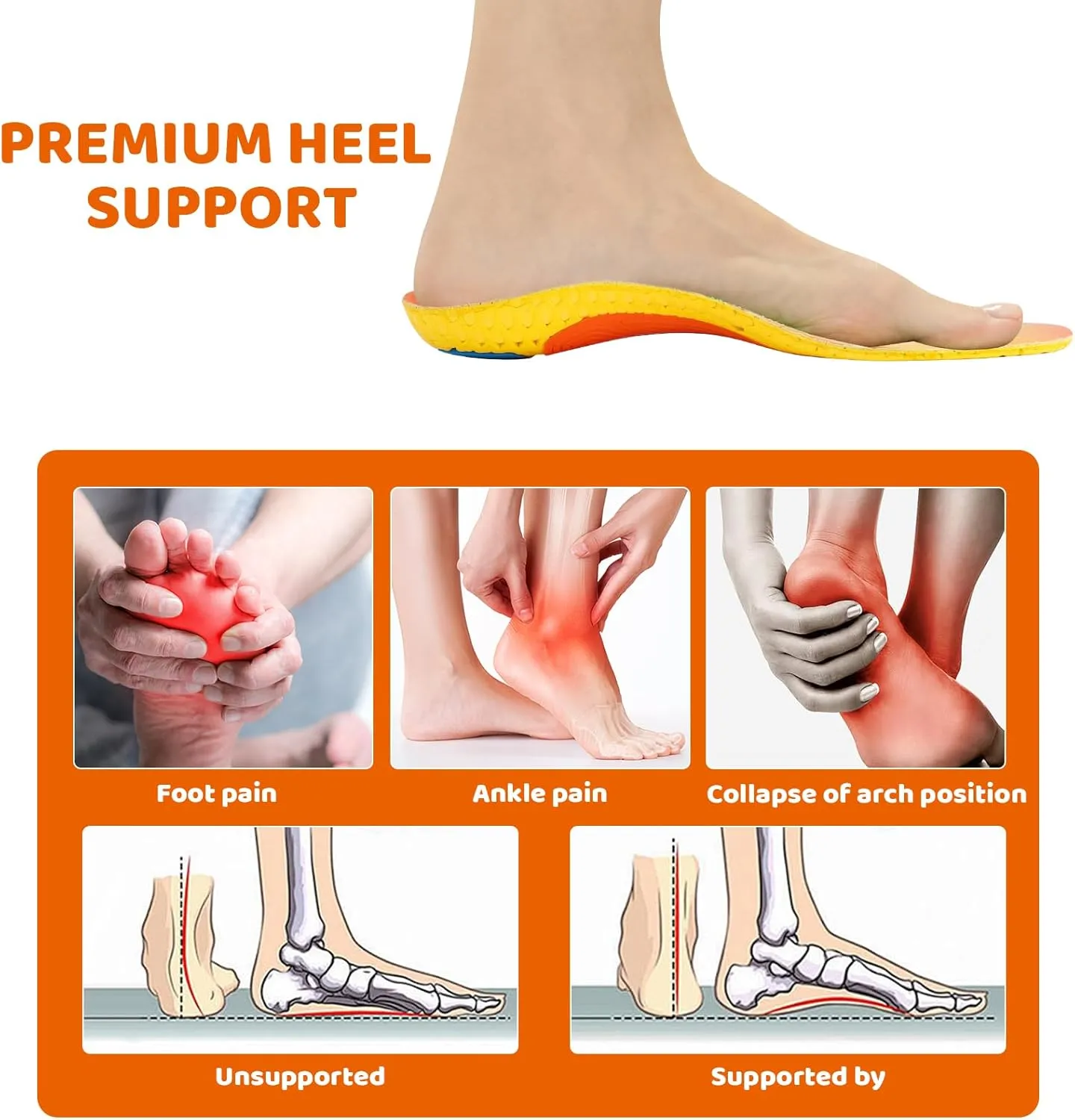 Shoe Inserts Arch Support Insoles for Women Men Plantar Relief Fasciitis Insoles Reduce Fatigue Mild Flat Feet Orthotic Inserts with Shock Absorption & Prevent Injuries for Work Boot,Medium Arch