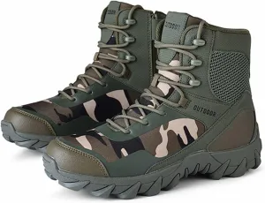 Tactical Boots for Men Waterproof, Men's Plus Size Side Zipper High Top Jungle Military Boots, Breathable Anti-Slip Wear Resistant Boots, for Hiking, Hunting, Working, Walking